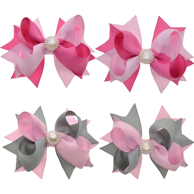 20 PCS 3&quot Grosgrain Ribbon Girls Rhinestone Hair Bows Clips 10 Colors Pin Wholesale Children Cheap Accessories | Детская одежда и