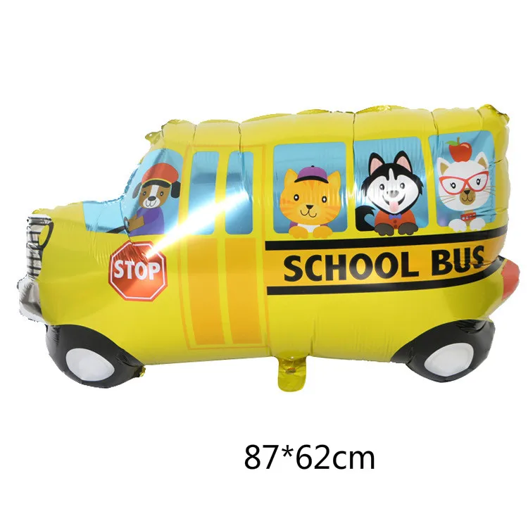 school bus Большой размер Поезд Танк автомобиль фольги шары на день рождения Kindergarton украшения Globos вечерние надувной игрушечный мяч воздушные шары - Цвет: school bus