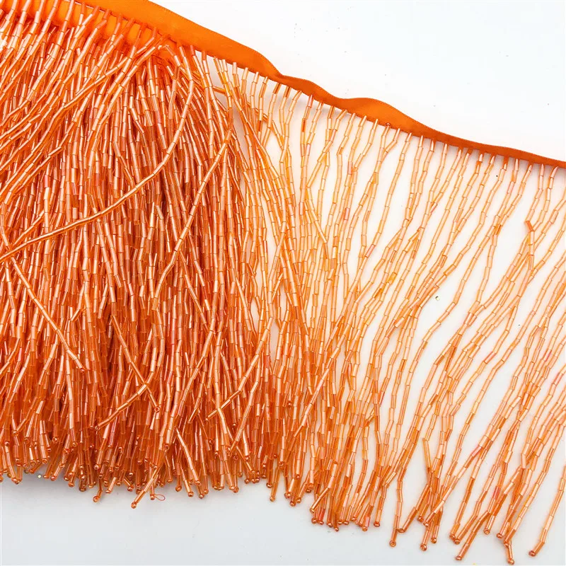 5Meter wholesale 15cm(6inches) heavy Glass Gold color Seed Beaded Fringe Lamp Costume Trim Crafts