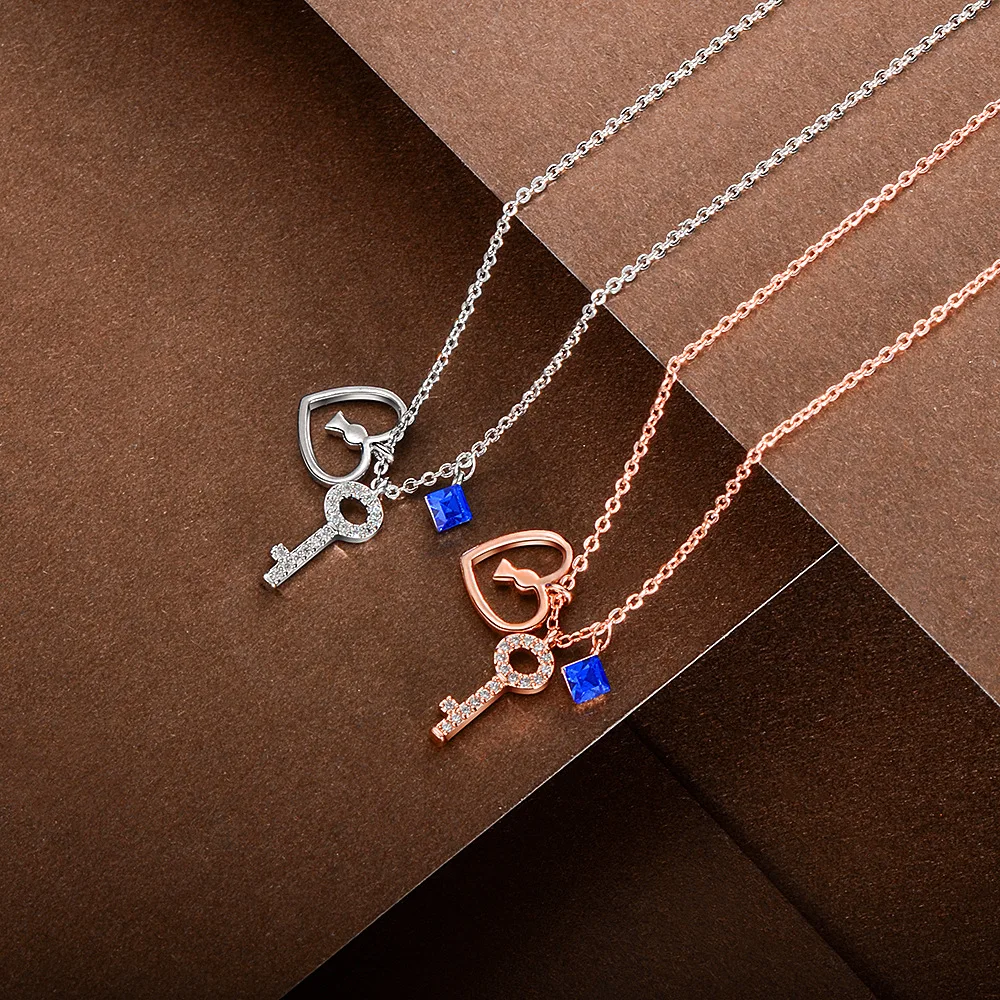 Кулоны YUN RUO Micro Pave с цирконием в виде сердца и ключа ожерелье-чокер цвета розового