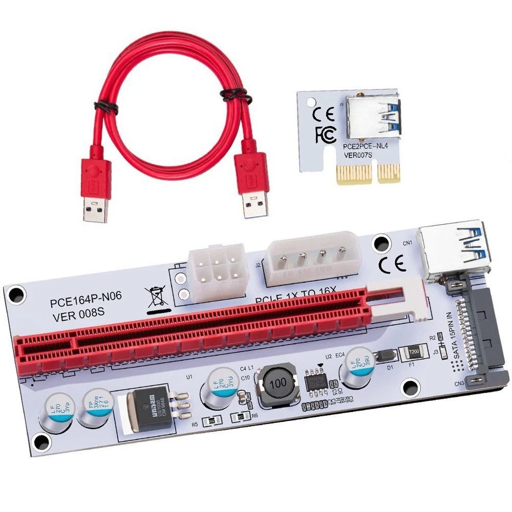 PCE164P-N06 VER008S USB 3.0 PCI-E Express 1x to 16x Extender Riser Card Adapter 15 Pin SATA Power with 60cm Cable |