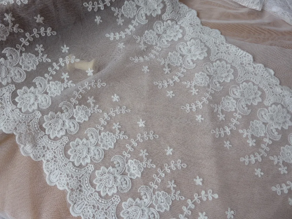 3 Yards 13.8&quot Wide Ivory White Embroidery Floral Lace Trim Gorgeous Cotton Tulle Fabric For Sewing Craft Costume Design | Дом и сад