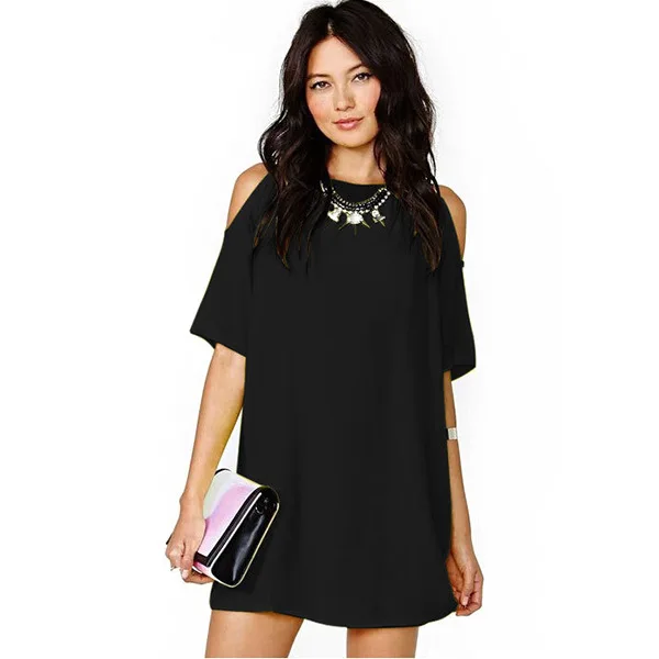 Плюс Размер XL Шифон Boho С Плеча Черный Синий Розовый Dress пляж Mini 2017 Лето Sexy Women