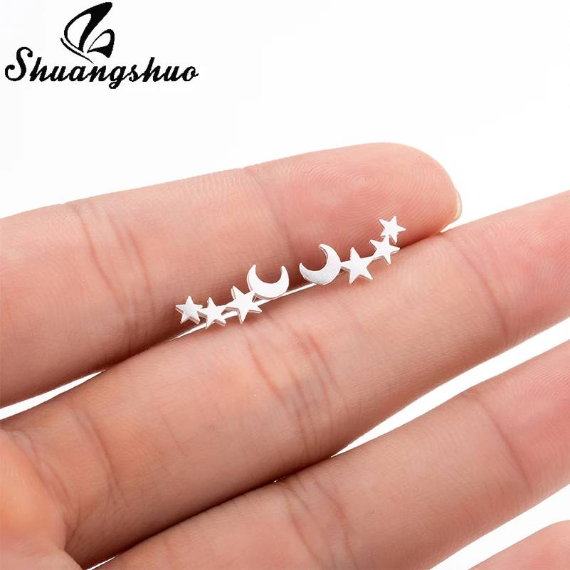 

Shuangshuo Moon Star Ear Climber Tiny Star Moon Stud Earrings Everyday Teen Mothersday Celestial Birthday Gift Jewelry