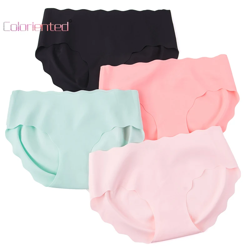 

COLORIENTED Wholesale Candy Color Women's Panties Low Waisted Seamless Briefs Plus Size Ice Silk Cool Unique 3D Heart Shape