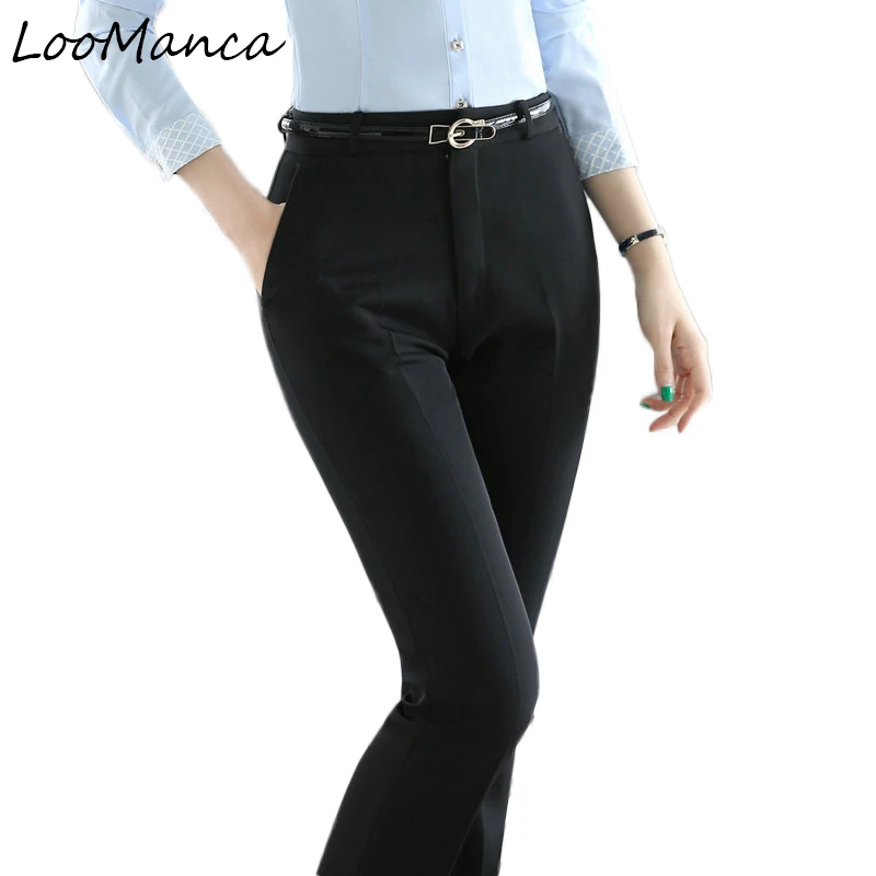 Деловые брюки для женщин размера плюс черные офисные в Корейском стиле прямые