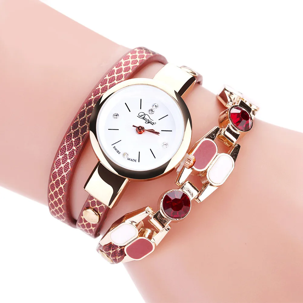 Модные Роскошные Стразы кожаный браслет часы женские кварцевые на каждый день