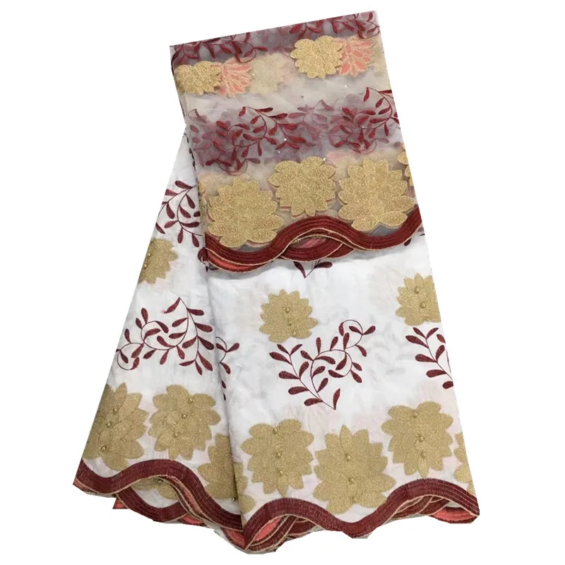 Bazin riche fabric embroidered 5 yards African net lace 2 high quality red getzner for women dr lc-513 | Дом и сад