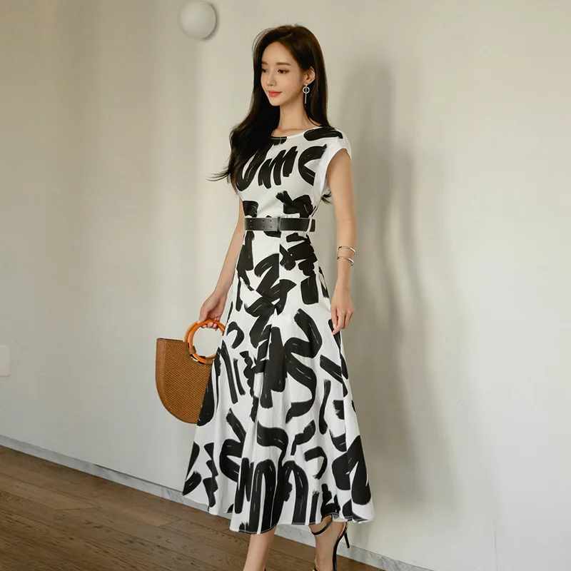 

Sleeveless Midi Wrap Dress Women Print Letter Summer Dress 2019 Vestidos De Verano Ropa Big Swing Streetwear Casual Ladies Dress