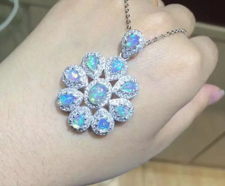 Натуральный опал драгоценный камень кулон серебро S925 натуральный зеленый из