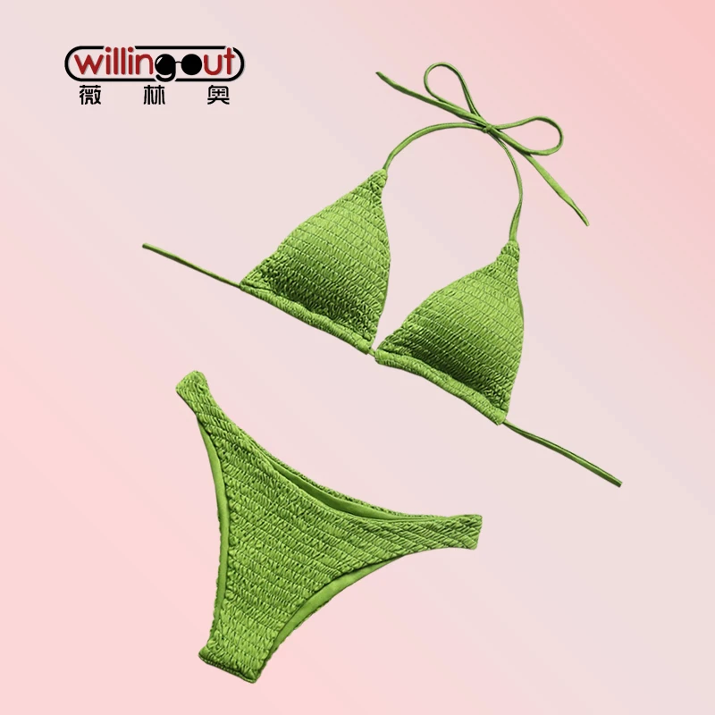 Женский раздельный купальник Bikiniset зеленого цвета из 2 предметов с высокой талией