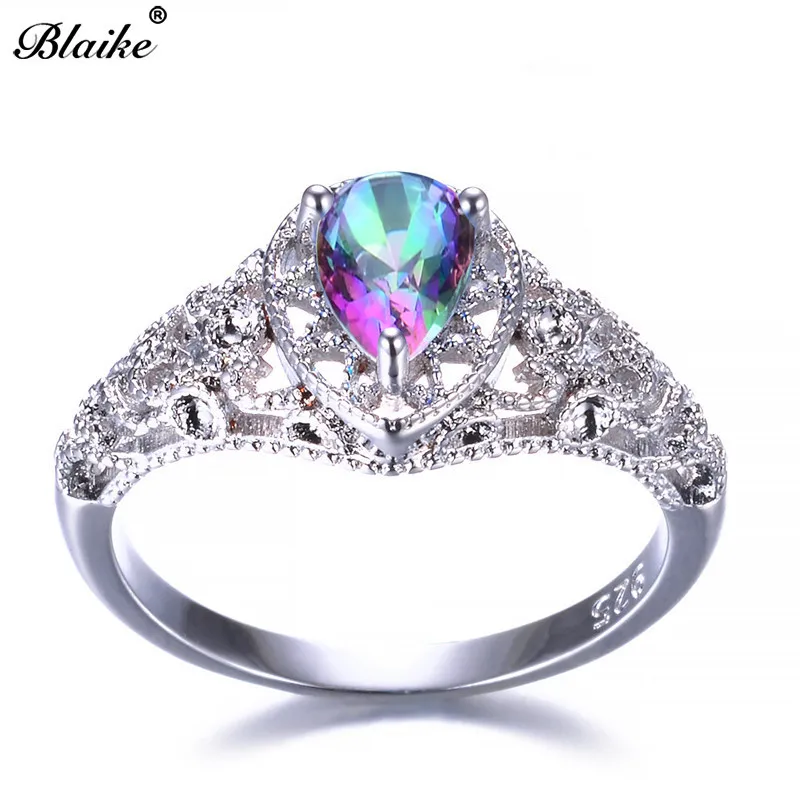 Blaike, Мистический Огонь, радуга, топаз, кольца для женщин, 925 пробы, серебро, капля воды, камень, кольцо, помолвка, свадебные украшения, подарки