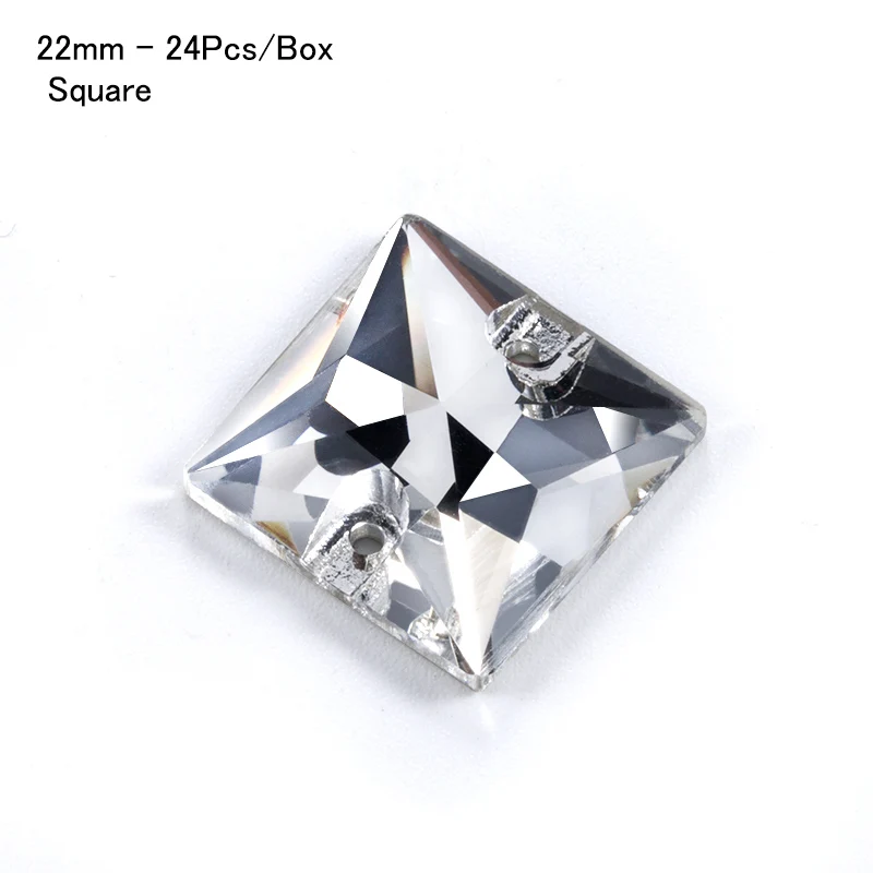 Square-22mm-24Pcs ААААА кристально чистые пришитые стразы, Золотая основа пришитые камни распорные пуговицы для украшения для одежды - Цвет: Square-22mm-24Pcs