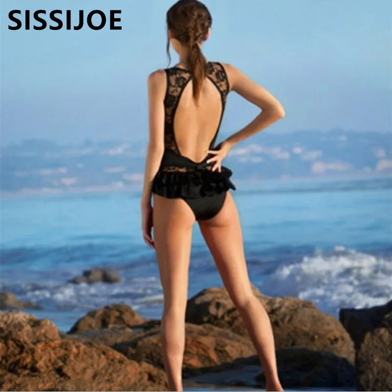 

Hot black Swimsuit women high cut one piece swimwear women backless monokini bodysuit bather bathing suit maillot de bain