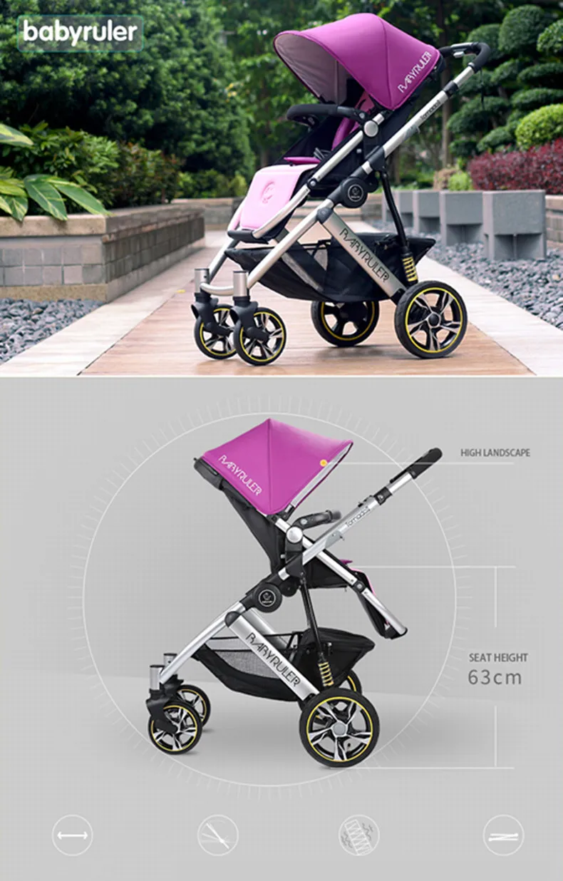 Babyruler/детская коляска 3 в 1 с высоким пейзажем, алюминиевая Роскошная складная детская коляска для новорожденных, kinderwgen bebek arabasi
