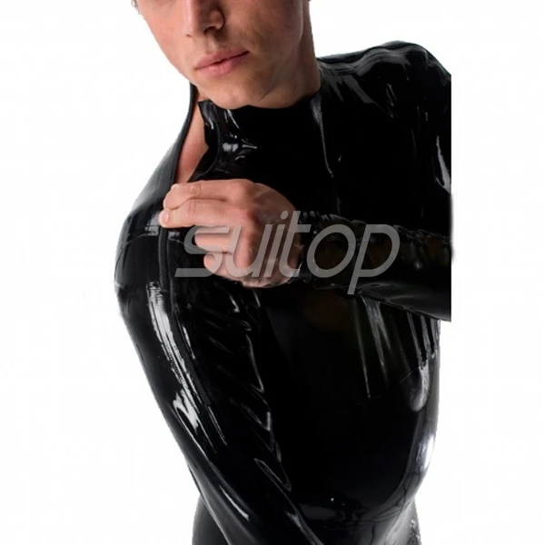 Suitop черный латексный костюм с носками для мужчин резиновый замком|mens latex catsuit|latex