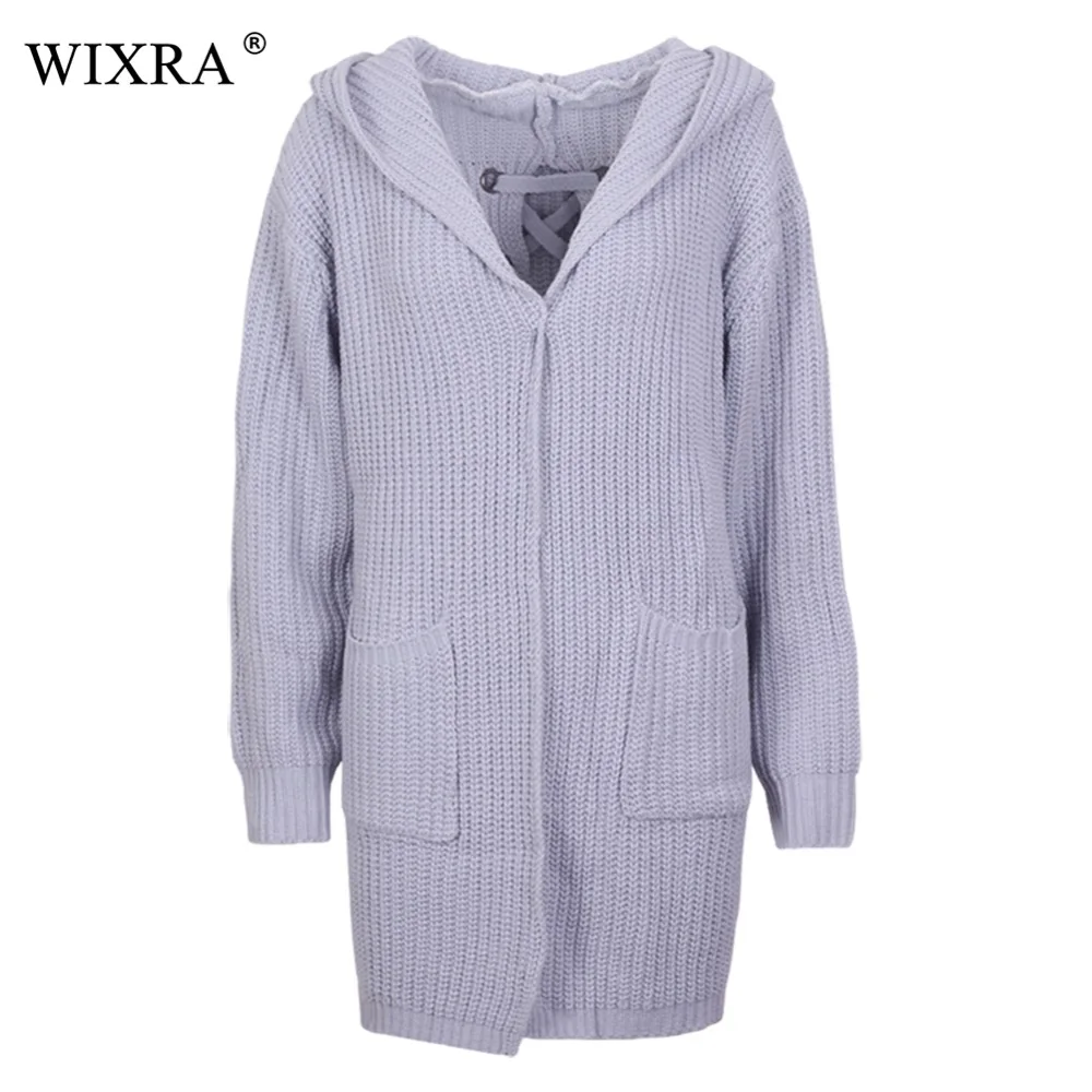 Женский вязаный кардиган с капюшоном Wixra свободный свитер длинными рукавами и