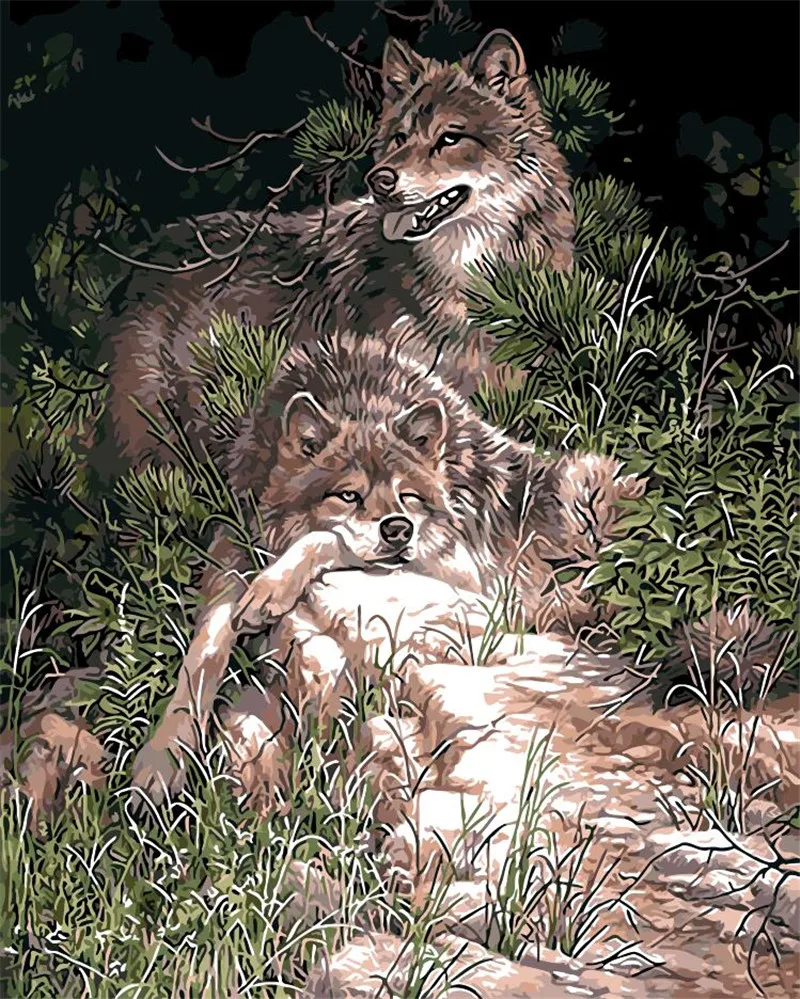 Пейзаж волк брат искусство картина домашний декор настенная живопись на холсте