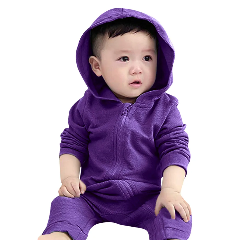Purple Для Новорожденных Для маленьких мальчиков девочка динозавра с капюшоном осень-зима Девочки Мальчики динозавров комбинезон с капюшоном одежда с молниями комбинезон - Цвет: Purple
