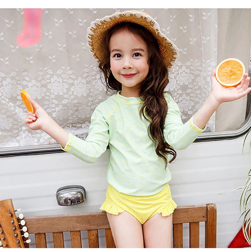 Пляжная одежда Двойка Лето Плавание костюм для девочек с длинным рукавом