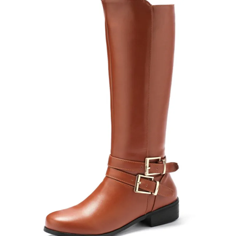 Женские ботинки Сезон осень-зима Теплые сапоги до колена из искусственной кожи