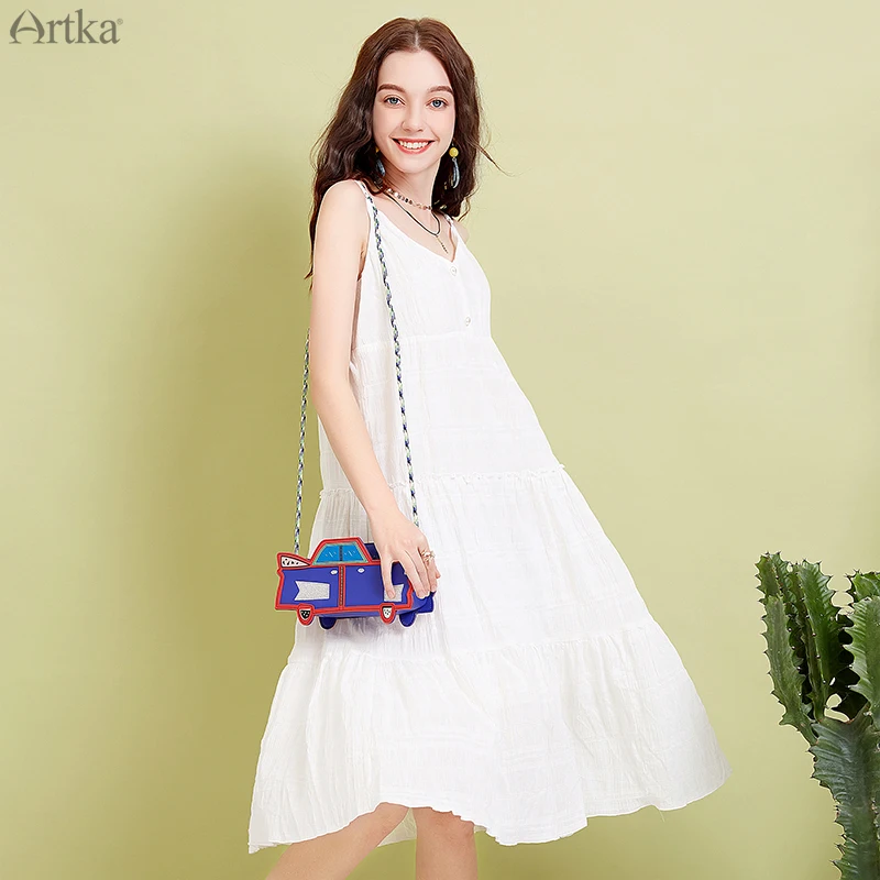 Женское длинное платье без рукавов ARTKA белое однотонное повседневное