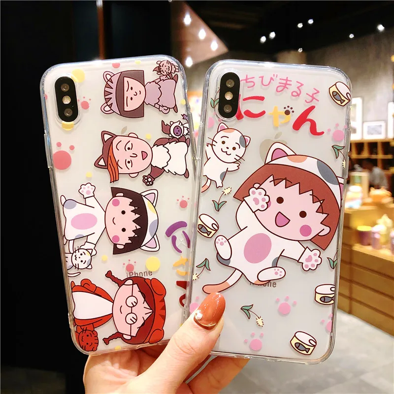 Рельефный чехол для iphone 6 6S 7 8 Plus X Xs MAX XR мягкий Sakura Momoko Chibi Maruko Chan гибкий ТПУ