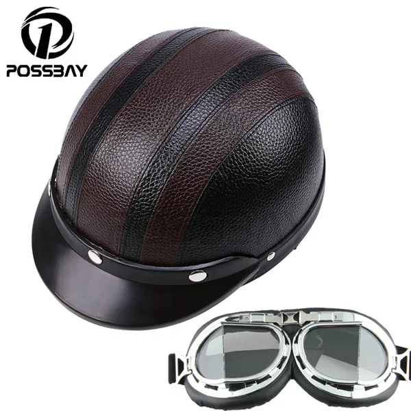 Helmet Goggle Style2 POSSBAY мотоциклетные шлемы винтажные скутеры полуоткрытые мотоциклетные Шлемы Casco Moto козырек УФ очки Мужские шлемы для Harley - Цвет: Helmet Goggle Style2