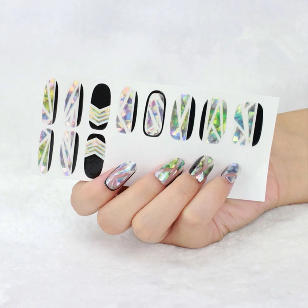 5 шт./лот блестящий дизайн ногтей разбитое стекло трафарет для пальцев наклейки