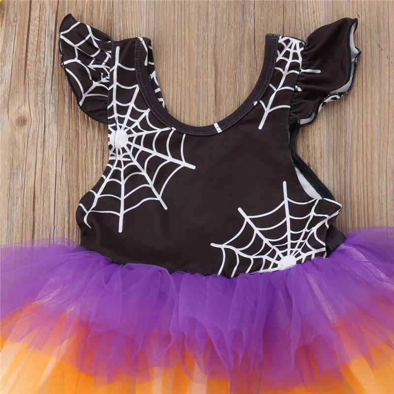 Pop Tollder Kid Baby Girls Spider Wed Print Multicolored Halloween Tulle Tutu Ball Gown Dress Child Suits 1-6T | Детская одежда и