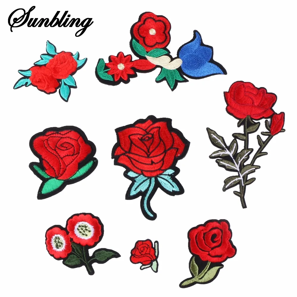 1 шт./лот новые брендовые нашивки в полоску Красные Вышитые с розами железная