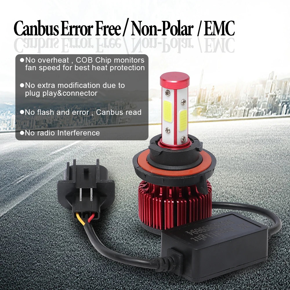 Светодиодный фар автомобиля лампы 4 стороны СВЕТОДИОДНЫЙ с Canbus Error Free 9003 9004 9005 9006 9007 5202 H4 H1 H3 H11 H7 H13 Светодиодные Автомобильные фары лампы