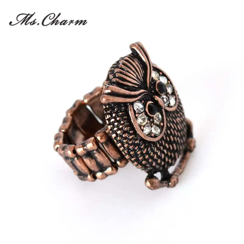 2015 модные Мода Винтаж розовое золото Цвет Сова Кристалл Бесплатная Размеры
