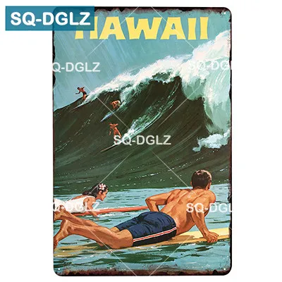 [SQ-DGLZ] Summer Hawaii Metal Tin Sign Aruba Plaque Paint Australia Wall Decor Beach Painting Plaques - Color: 1734