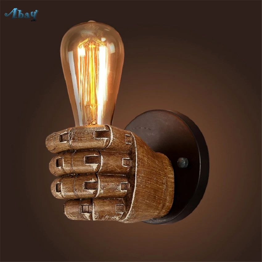 

Retro Fist Resin Hander Wall Lamps Bedroom Living Room Creative European Bar Restaurant Cafe Wall Lights Decorative Fixtures