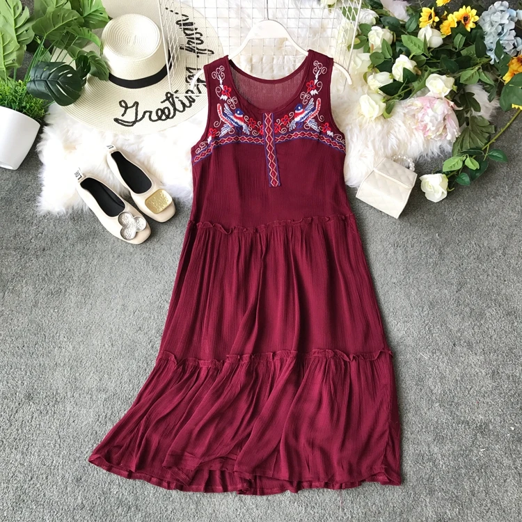 Dress 2019 New Summer Ethnic Embroidery Fairy Skirt Short Loose Holiday Beach |