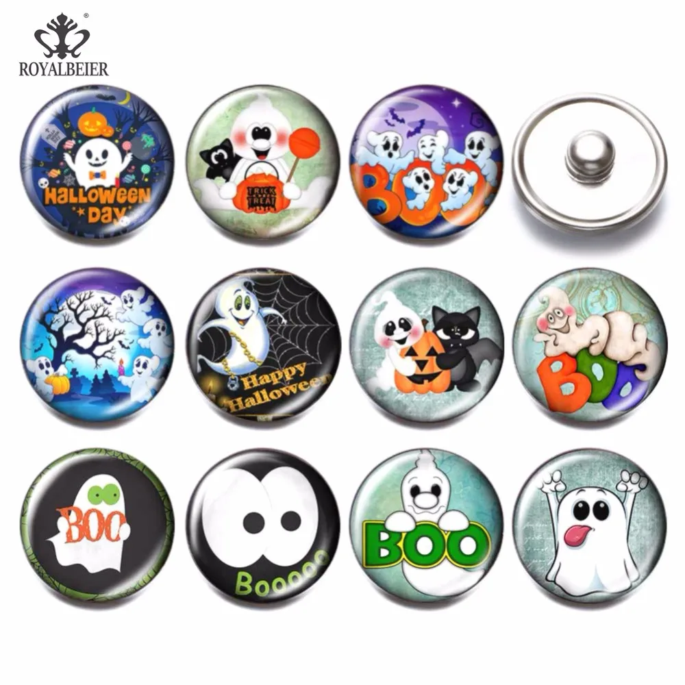 

RoyalBeier 12 шт./лот, кнопка-застежка в виде черепа, 18 мм, стеклянная застежка, ювелирные изделия, подвески на Хэллоуин, подходят для DIY браслета, ож...