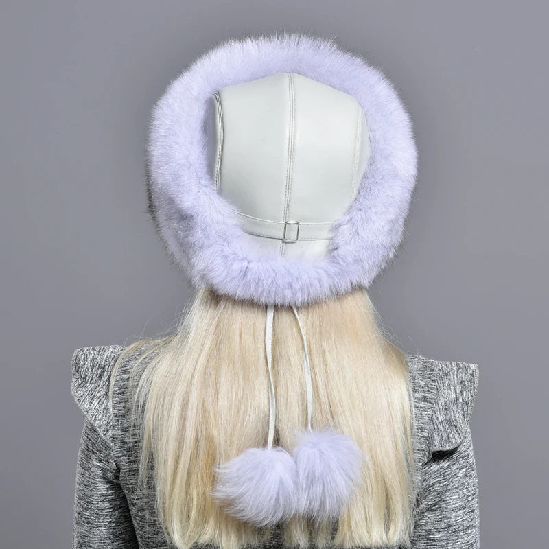 Raglaido Real Fox Fur Bomber Hat for Women with Leather Thick Warm Sheepskin 56-60cm Lady Winter Caps LQ11190