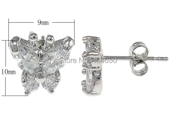 Free shipping!!!Brass Stud Earring Lucky Butterfly real silver plated micro pave cubic zirconia nickel lead &amp cadmium free |
