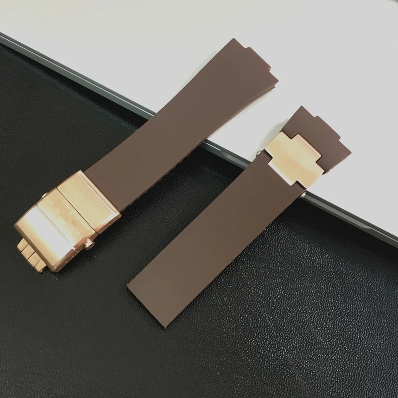 MERJUST 25mm Black Brown Blue Waterproof Silicone Rubber Replacement Wrist Watch Band Strap Belt For Ulysse Nardin Marine Diver