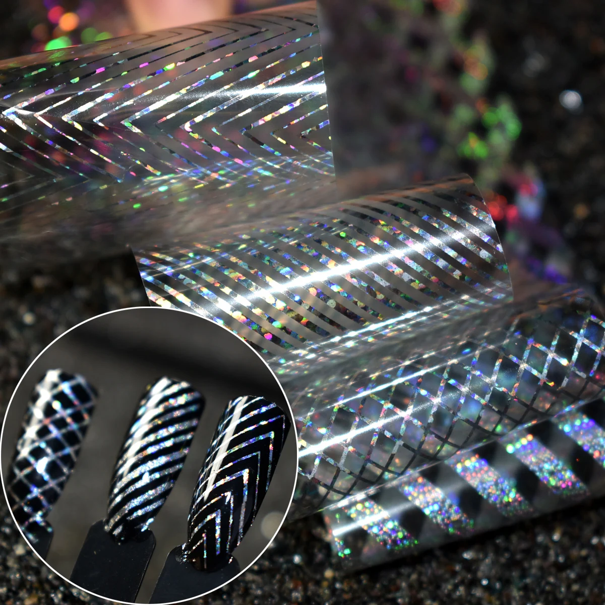 Лазерная полосатая переводная Фольга для ногтевого дизайна 100 см|nail foil|holographic nail