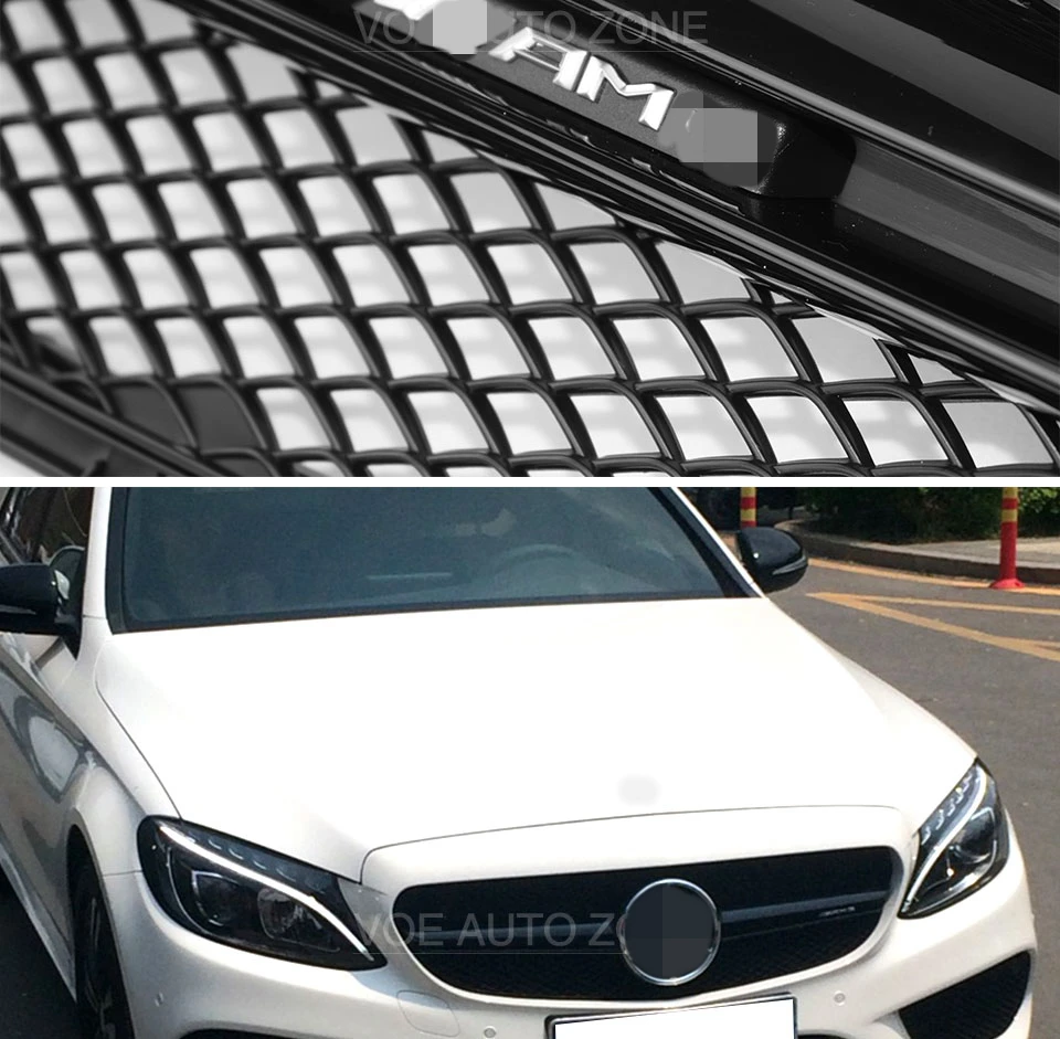 W205 глянцевый черный AMG стиль+ AMG Логотип ПЕРЕДНЯЯ РЕШЕТКА гриля для Mercedes-Benz C-class W205 C180 C220 C250 C300 C350 C400