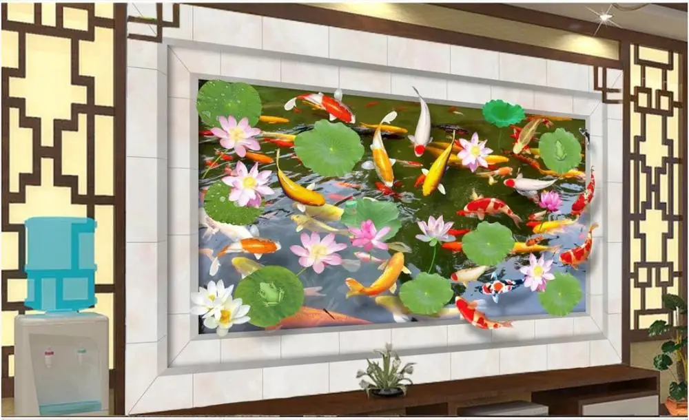 Пользовательские фото обои для стен 3 d настенные фрески 3d пруд Рыба Лотос лист