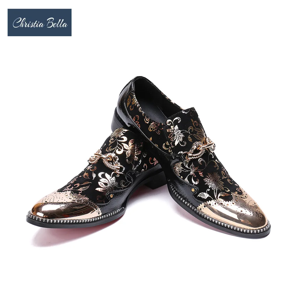 

Новинка, мужские туфли с вышивкой и цветочным принтом, Модные Повседневные туфли на плоской подошве с металлическим носком, мужские роскошные Лоферы без застежек с боковыми заклепками