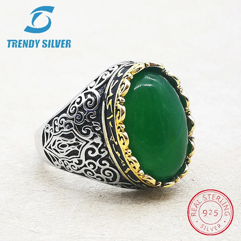 Серебро 925, ювелирные изделия, мужские кольца, мужские аксессуары, бирюзовый драгоценный камень, натуральный оникс, агат,, Трендовое серебро - Цвет камня: green agate