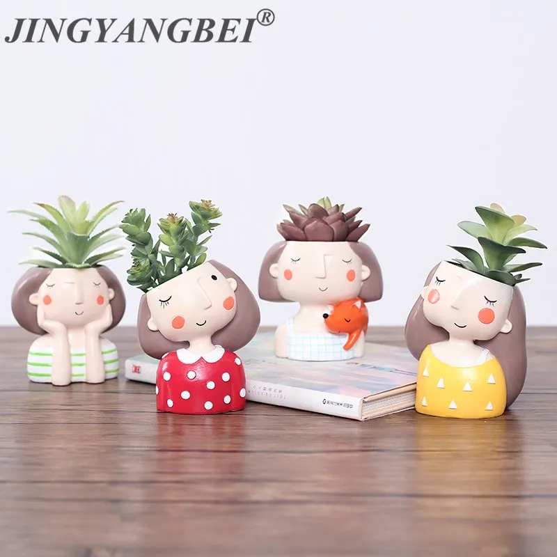 

4pcs/set Flower Girl Planter European Style Succulent Plants Planter Pot Mini Bonsai Cactus Flower Pot Home Decor Craft