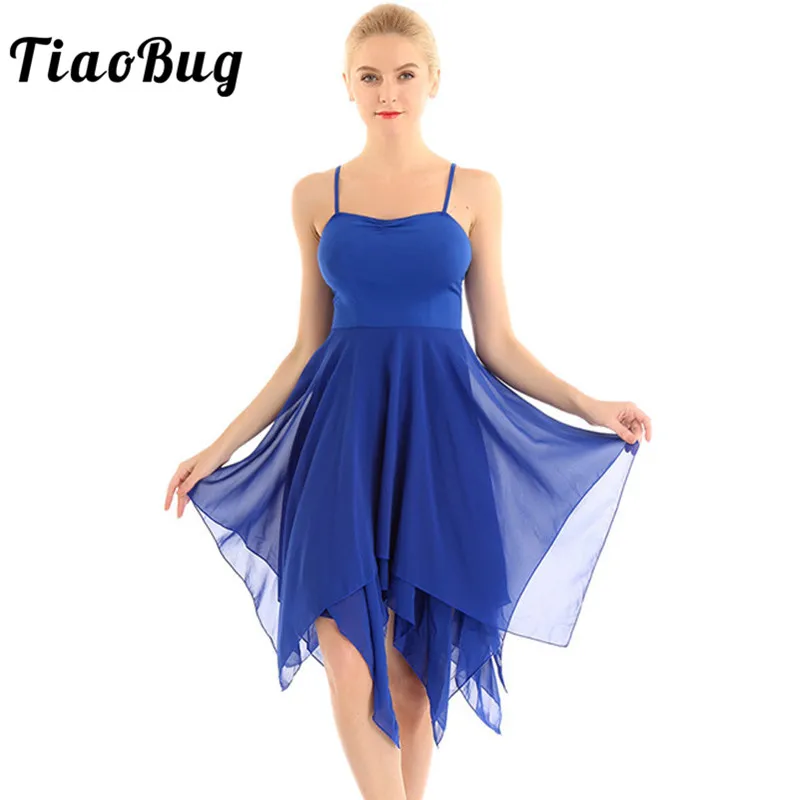 Женское ассиметричное шифоновое танцевальное платье TiaoBug на тонких бретельках