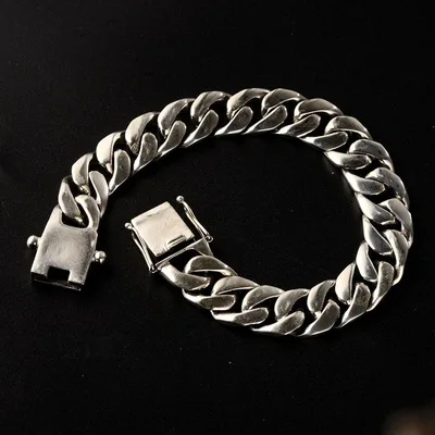 11 мм ширина натуральная 925 пробы серебряные ювелирные изделия тяжелый браслет для мужчин 23 см Винтаж Панк Стиль Мода хип хоп браслет