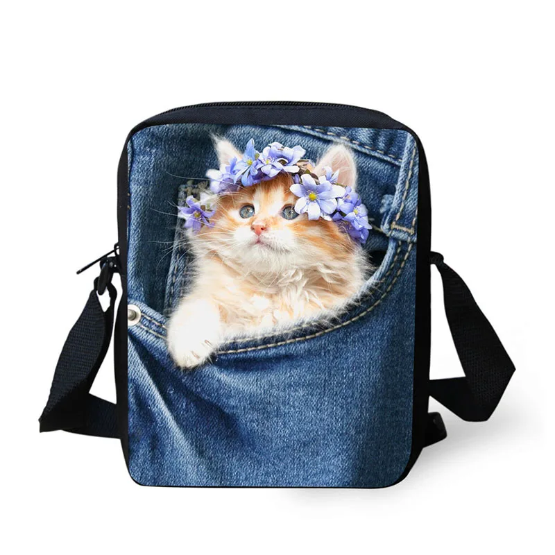 Cross Body Bag Blue Denim Animal Print Messenger Bags for Men Women Hot Brand Small Ladies Mens Travel |