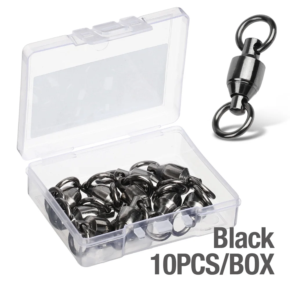 10 pcs black DONQL 10/20/50/pcs/lot Bearing Heavy Duty Fishing Lures Connector Rolling Swivels Stainless Steel Solid Rings Connector 0#- 8 - Цвет: 10 pcs black